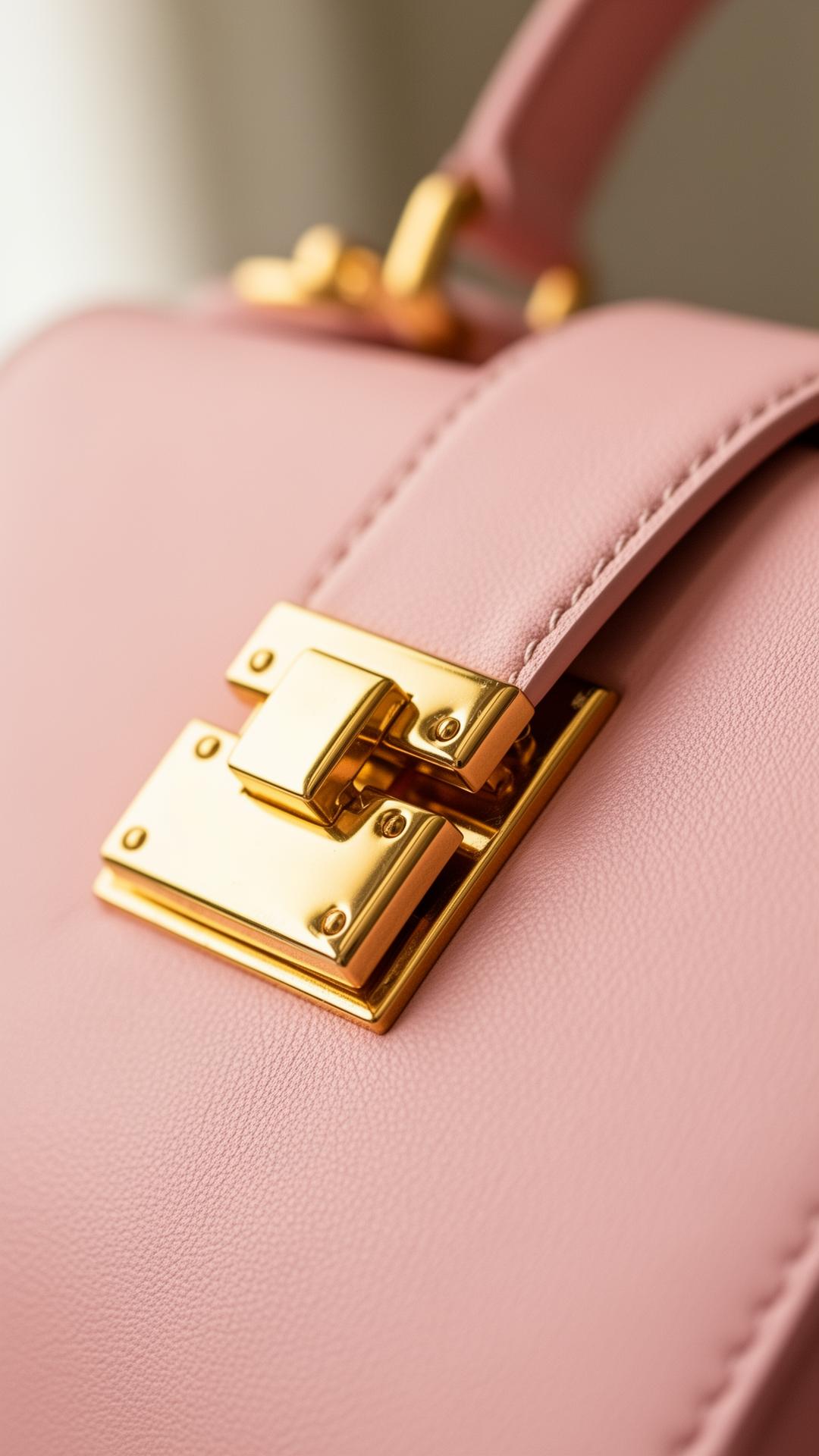 Dettaglio pelle blush con hardware dorato